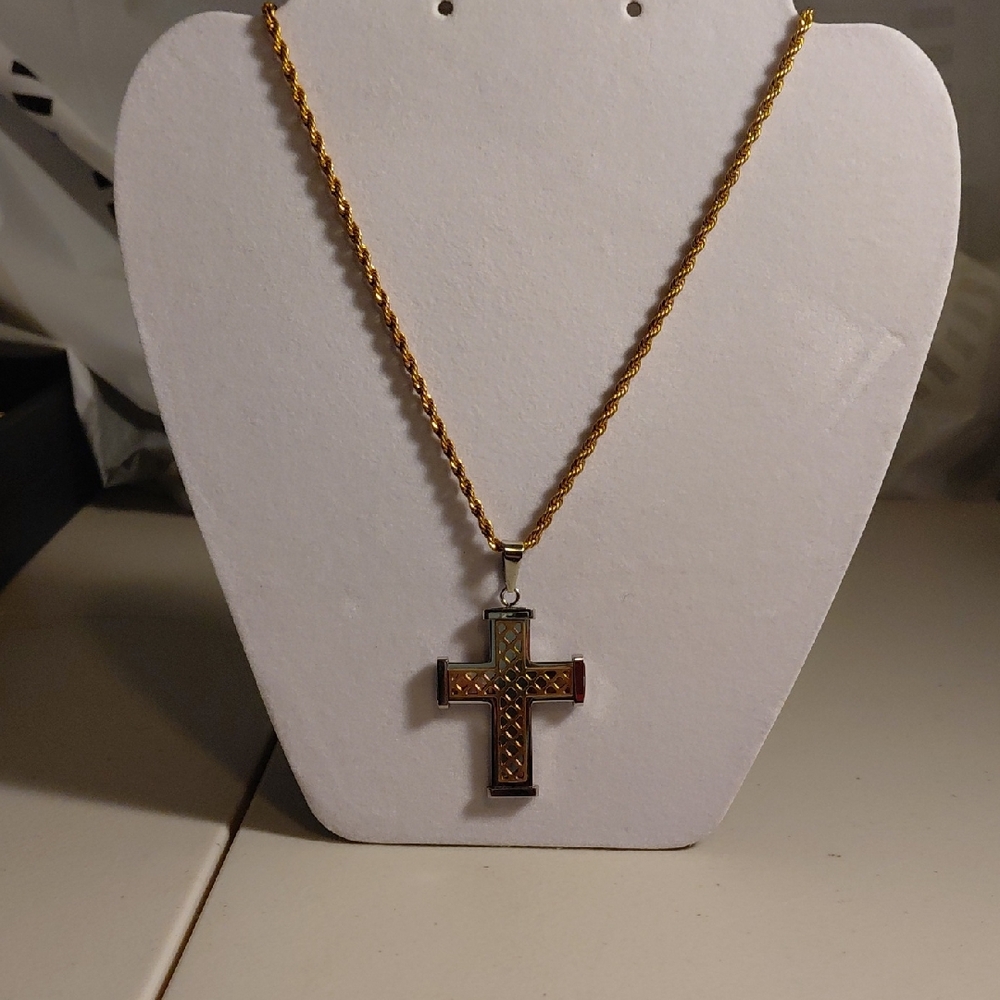 Gold and Silver Finish Cross Pendant Necklace